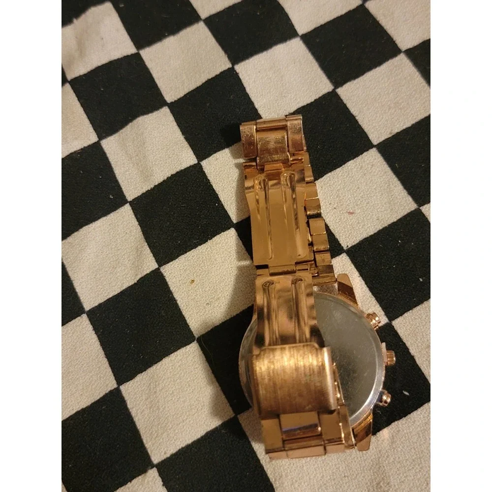 Geneva Women's Rose Gold Rhinestone Watch‎ – Chrono Style Face – Dead Battery